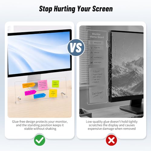 Yaozyety 14x5.5 Inch Transparent Monitor Memo Board Sticky Note Holder for Desktop Office