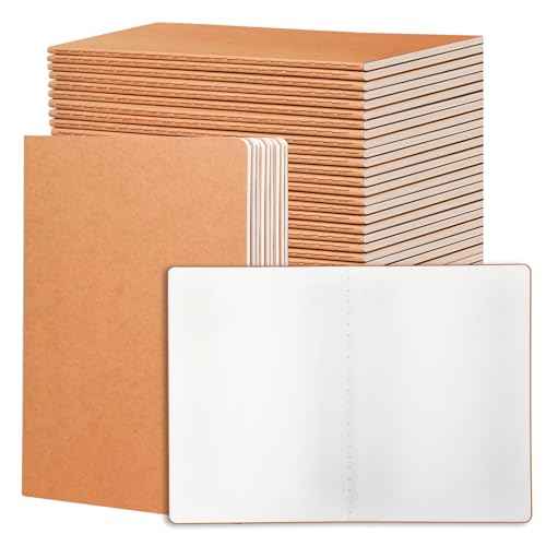 miikoul 24 Pack Blank Kraft Notebooks, 8.3"x5.5" A5 Small Journal Bulk Blank Notebooks 80 Gsm Unlined with 60 Pages A5 Subject Notebooks Traveler Journal Set for Adult Students Office School Supplies