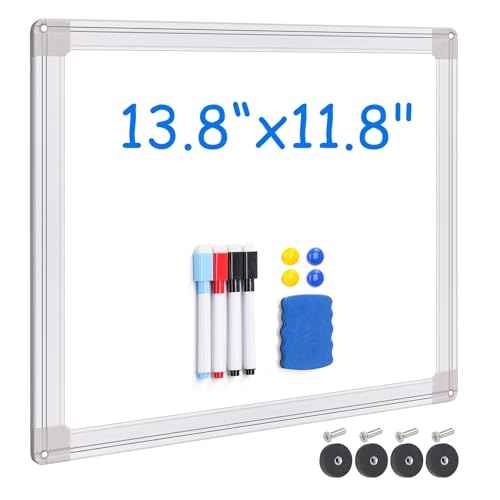 Magnetic Dry Erase Board for Refrigerator, 13.8"x11.8" Small Whiteboard with Magnets, Mini Memo Boards for Kitchen, No-Scratch Rubber Coating & Easy-Clean Surface for Fridge, Wall, Locke
