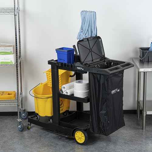Restaurantware-Janitor CART Bag ONLY: Clean Tek Professional 16.93 x 10.63 x 29.53 Inch Janitorial Bag, 1 Heavy-Duty Receptacle - Janitor Cart Sold Separately, Durable, Black Plastic Replacement