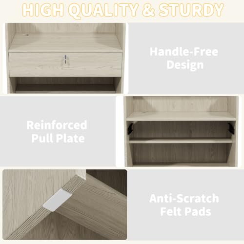 Oak Reception Desk with Lockable Drawer, 15.8x27x37.8in - Modern Front Counter