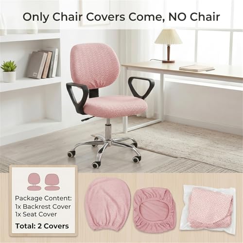 MIFXIN B-jacquard Pink 2-Piece Office Chair Cover Set, Stretchable Elastic Slipcovers