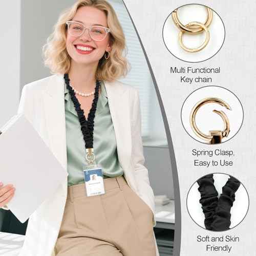 Stretchy Scrunchie Lanyard for ID Badges and Keys, Cute Stretchy Teacher Lanyard for Teacher, Nurse, Cruise Ship