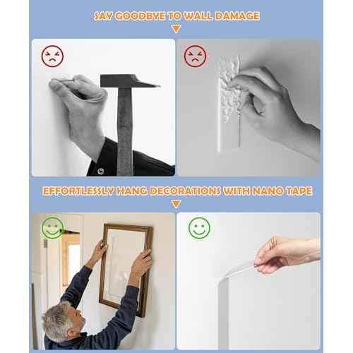 PPB Double Sided Adhesive Tape Heavy Duty, Removable Mounting Tape, Nano Tape, Clear Two Sided Wall Adhesive Strips for Home, Office, Car, Outdoor Use, 10FT
