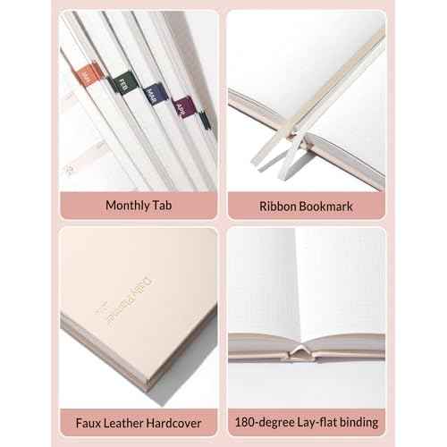 SUNEE 2026 Daily Planner A5 Hardcover ? Hourly Schedule Organizer with Monthly Tabs & Task Tracker ? Beige Cover Time Management Notebook for Work, School, Personal Goals