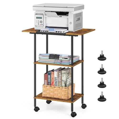 Large Printer Stand with Storage Rolling Printer Cart with Wheels 3 Tier Printer Table with Storage Shelf for Home Office Filing Scanner Fax Machine Heat Press Microwave