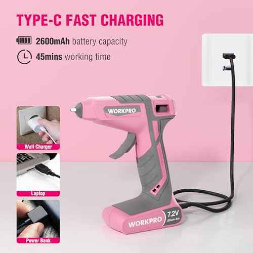 WORKPRO Cordless Hot Glue Gun, 30s Fast Preheating, 7.2V Dual-Temp Glue Gun Kit with 50pcs Glue Gun Sticks, Storage Bag, USB-C Charging Cord, 2600mAh Battery for DIY and Crafting