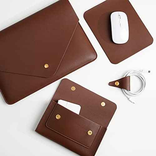 PU Leather Laptop Sleeve Compatible with New 14 inch MacBook Pro A2992 A2918 A2442,Old MacBook Pro Air 13, Surface Laptop 13.5, Thinkpad X1 Carbon 14 Color Set of 4PCS Dark Brown