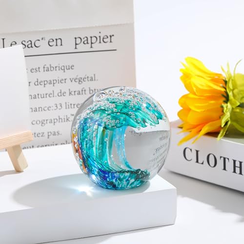 Qianwei Green Ocean Waves Hand Blown Glass Crystal Ball Decor Gift