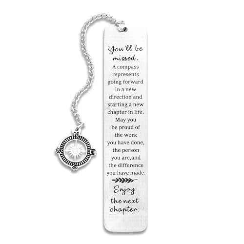 Metal Bookmark - Coworker Leaving Gifts for Women Men, Going Away Farewell Goodbye Gifts for Coworkers, You Will Be Missed Compass Bookmark, Retirement Gift for Boss Teacher Nurse Friend Coworker