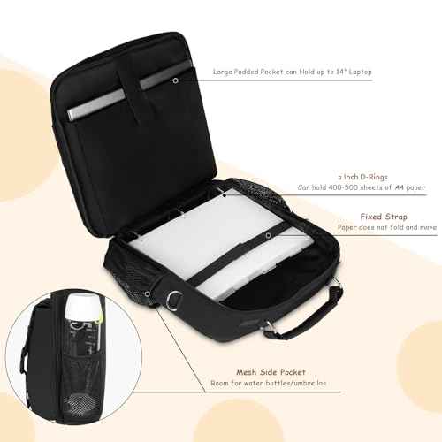 Zipper Binder 3 Ring, 500 Sheets Capacity, 2 Inch Binder with Shoulder Strap Fits for 14 Inch Laptop School and Office