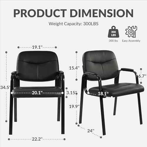 Elevon Waiting Room Chairs No Wheels Set of 4, Leather Stationary Office Reception Guest Chair with Padded Arms for Elderly Desk Conference Room Lobby Table Side Salon