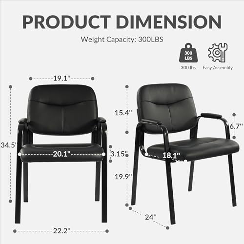 Elevon Waiting Room Chairs No Wheels Set of 1, Leather Stationary Office Reception Guest Chair with Padded Arms for Elderly Desk Conference Room Lobby Table Side Salon