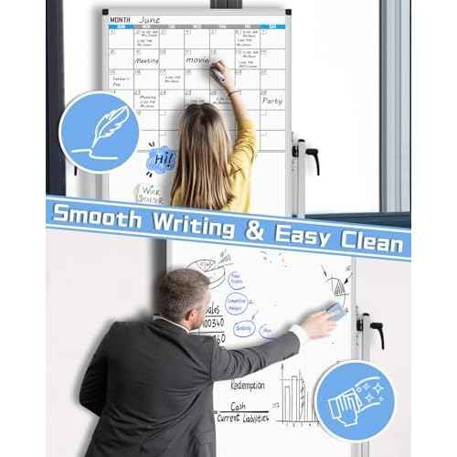 XBoard Rolling Moblie Whiteboard, 44x30 inches Double Sided Magnetic Dry Erase Board with Stand for Homeschool, Live Stream, Office, School (Calendar 44x30-Inch)
