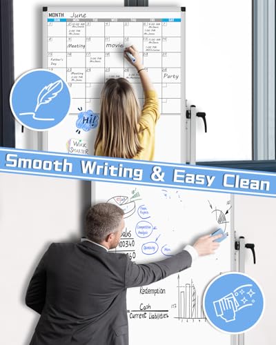 XBoard 44x30 Inch Double Sided Magnetic Whiteboard with Calendar, Mobile & Sturdy Stand
