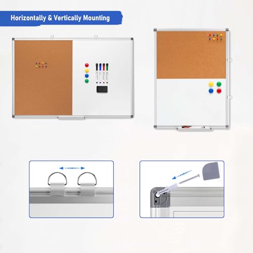 Comix Magnetic Whiteboard & Cork Combo 36 x 36 Inches Wall Vision Board