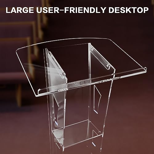GOJLEX StyleD 43" Acrylic Podium with LED Lights – Clear Church/Conference Lectern, 15 Colors, Remote