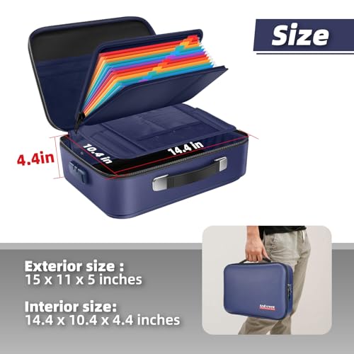 Fireproof Document Storage Box Hard Case With Lock, Multi-Layer Fire Proof Water Resistant Safe Box File Organizer Bag With Small Money Bag for Important Documents Passport Certificates Laptop (Blue)