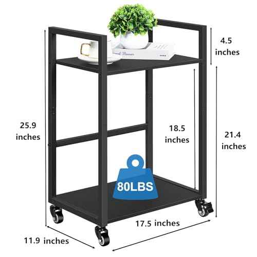 SEHERTIWY 2 Tier Computer Tower Stand, Black CPU Holder Cart with Rolling Caster Wheels, Mobile PC Tower Stand for Office Home Studio