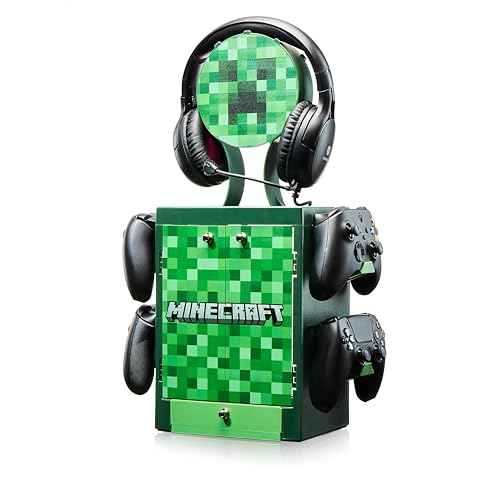 Numskull Official Minecraft Gaming Accessory Locker & Storage Stand ? Holds 10 Games/DVDs, 4 Controllers, Headset, and Accessories ? Durable & Compact Organizer ? Official Minecraft Merchandise