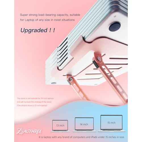 360¡Æ Rotating Adjustable Laptop Stand Perfect for Work, Painting,Office,Travel,Home,Fits MacBook & Laptops up to 13-15",Dual Rotary Shaft,Folding Design-Pink