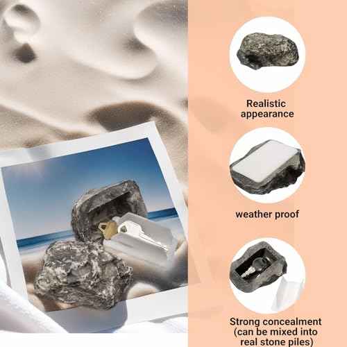 Outdoor Hidden Key Storage Rock, Gray Stone-Look, Never Locked Out! Outdoor Fake Rock Key Hider - Weatherproof Secure Cover, Holds House/Car Keys (3.1in), Realistic Hidden Key Holder for Yard Garden
