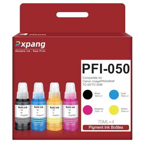 PFI-050 Pigment Ink Refill Set Replacement for Canon PFI-050 Ink Refill Bottles, Compatible with Canon imagePROGRAF TC-20 TC-21 TC-20M TC-21M Printers, 4 Pack (BK C M Y)