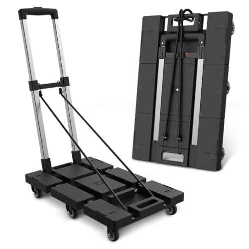 DNA MOTORING Folding Hand Truck Dolly Cart, 176lbs Capacity Foldable Dolly Cart, Heavy Duty Collapsible Luggage Cart, Platform Hand Truck, w/Telescopic Handle, 2 Bungee Cord, Red, TOOLS-00745