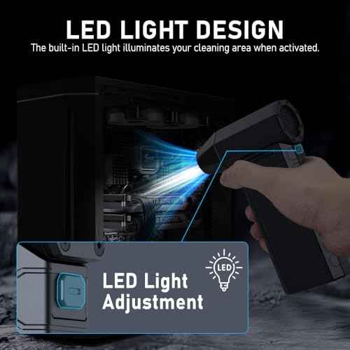 Compressed Air Duster with LED Lights, Rechargeable Cordless Electric Air Blower Turbo Fan, Powerful 3 Gear Adjustable Mini Dust Blower for PC, Computer, Keyboard, Car, Outdoor, and Home