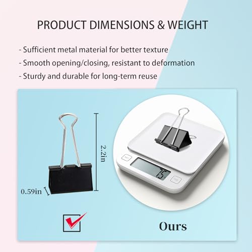 Makanu 36 Pack Binder Clips 1.25 Inch - Medium Steel, Black, 0.6 Inch Clamp, Spring-Loaded Office Clips