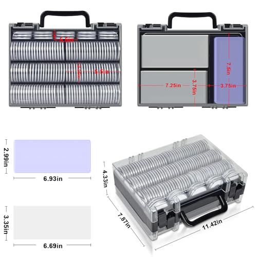 Coins Collector Case Holder Coin Capsules 46mm with 6 Sizes Foam Gasket (141 Pcs), Hard Paper Currency Sleeves (20 Pcs), Soft Dollar Bill Sleeves (200 Pcs) Storage Organizer Box (Black)