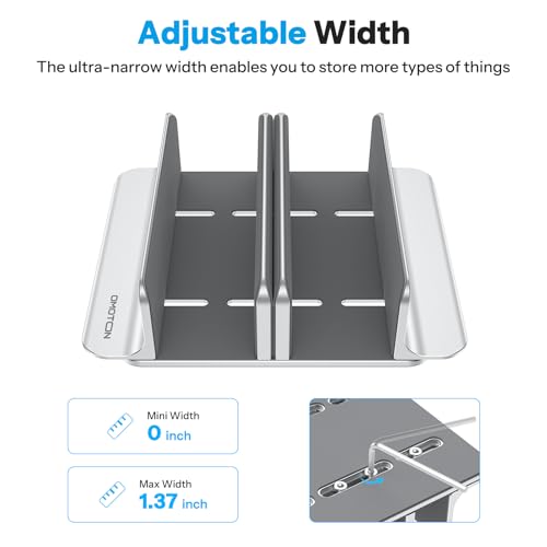 OMOTON 3-Slot Vertical Laptop Stand, Desktop Aluminum Stand for MacBook with Adjustable Dock Size, Fits All MacBook, Surface, Chromebook and Gaming Laptops (Up to 17.3 inches), Bright Silver
