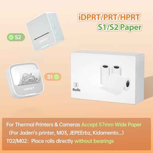 iDPRT Mini Thermal Sticker Paper - (57x29mm, 3.5m/Roll) for Instant Cameras Sticker Printer S1- Refill for Kids' Pocket Printer, Mini Photo Printer Labels, for Photos, to-do Lists, 3 Rolls