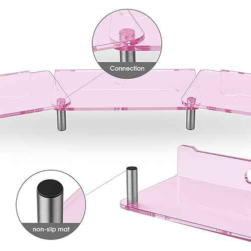 dual monitor stand riser, 3-layer pink acrylic monitor stand with anti slip pad, adjustable length and angle, suitable for 2 monitors, desktop, laptop, PC, printer, TV screen (Pink acrylic)