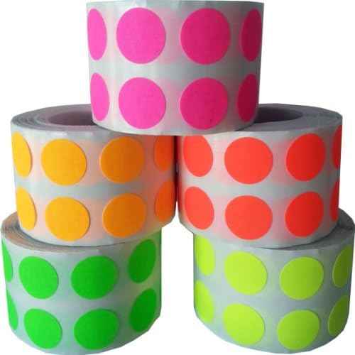 InStockLabels.com 1/2" Color Coding Dot Stickers - Fluorescent Collection - 5,000 Total Labels