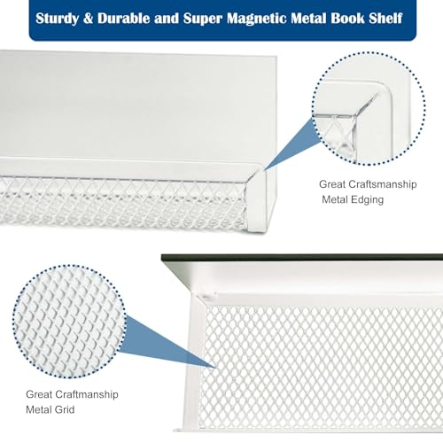 Mofuiry 2 Pack White Metal Magnetic Book Shelf for Whiteboards Classroom Storage