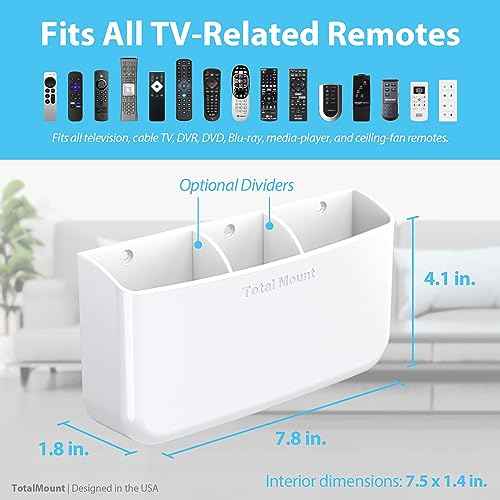 TotalMount Hole-Free Remote Holder ? Eliminates Need to Drill Holes in Your Wall (Premium White Holder for 3 or 4 Remotes)