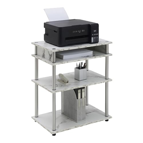 Designs2Go No Tools Printer Stand with Shelves 23.75" - Contemporary Modern Storage Printer Stand for Office, Den Organization, White Faux Marble
