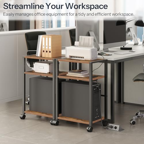 HOOBRO 3-Tier Computer Tower Stand with Charging Station – Movable CPU & Printer Stand