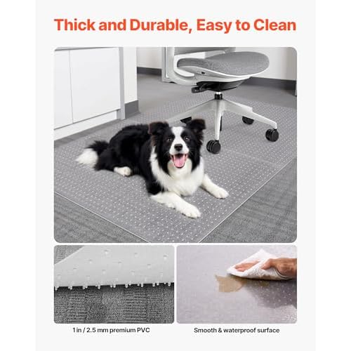 VEVOR Chair Mat, 46 x 60 Inch Office Chair Mat for Low Pile Carpeted Floors, Clear Floor Protector Rug with Studded, Non-Slip & Easy to Clean, Smooth Glide Under Desk Rug for Home Office (Rectangular)