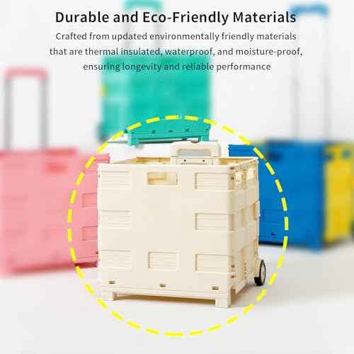 Folding Utility Shopping Cart,Rolling Plastic Cart with 2 Wheels and Lid,Large Capacity Collapsible Shopping Trolley for Home,Shop