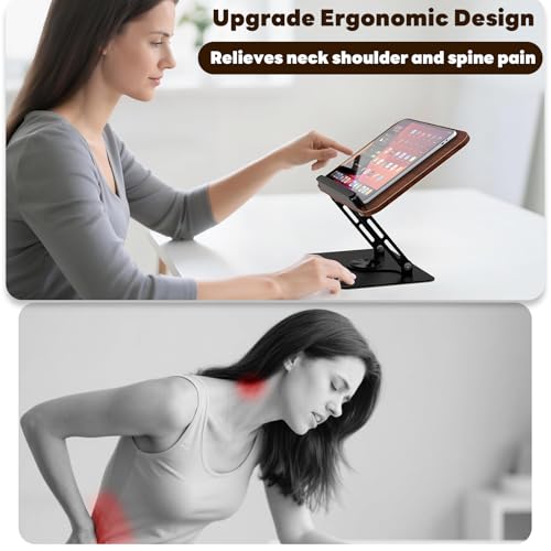 Abiglifty Book Stand for Reading,Adjustable Book Holder with 360¡Æ Rotating Base,Foldable Book Holder Stand for Cookbook,Textbook,Tablets, Laptops (Dark Wood)