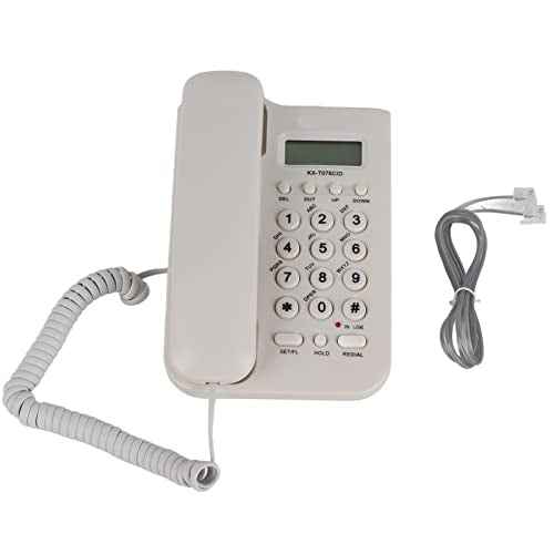 Corded Landline Phone, Dual Desktop,Wall Mountable Analog Telephone for Home Office Hotel, DTMF System (Black & White, No Battery Required) (White)