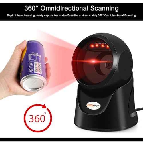 WoneNice Automatic Omnidirectional Desktop Barcode Scanner, USB Wired 1D 2D Barcode Scanner, Square QR Code Scanner, Handfree CMOS Image Bar Code Reader for Warehouse, Supermarket, Retail Store, Books
