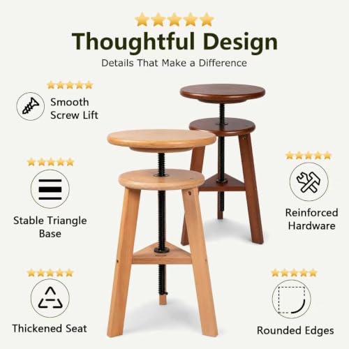 DJAR Adjustable Wooden Drafting Stool with 12" Seat | Natural Beech Wood