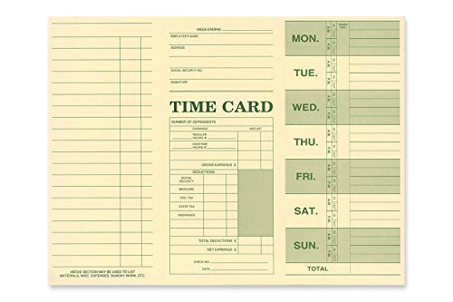 NextDayLabels Employee Attendance Weekly Time Card Pack of 250 - Made in USA