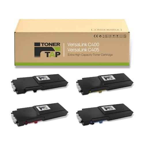 TonerTap Toner Cartridges for Xerox VersaLink C400 C405, 4-Pack Replacement for Xerox, C400 C405 Toner Replacement for 106R03524 106R03525 106R03526 106R03527 Extra High-Yield
