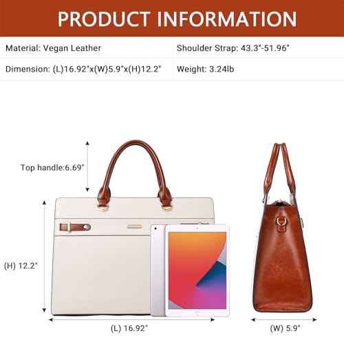 BROMEN Women Leather Briefcase 15.6 inch Vintage Laptop Shoulder Bag Business Tote Work Handbag