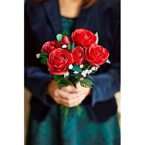 Lovepop Valentine¡¯s Day Set of 1 Pop-Up Card & 6 Paper Handcrafted Roses for Her - 3D Greeting Cards for Boys, Girls, Men, Women - 5" x 7" Card & 12" Rose - Blank Notecard & Envelope Included