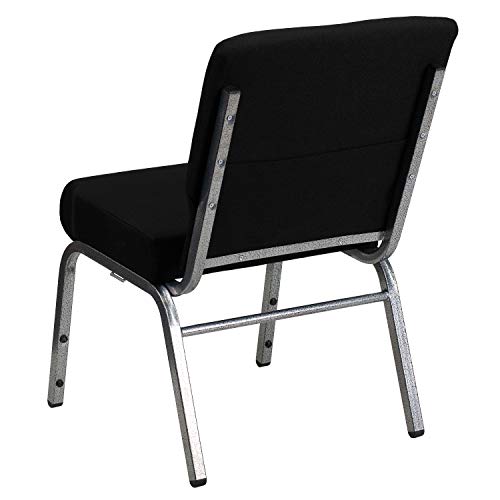 Flash Furniture Hercules 21in Wide Black Fabric Stackable Church Chair, Black Fabric/Silver Vein Frame